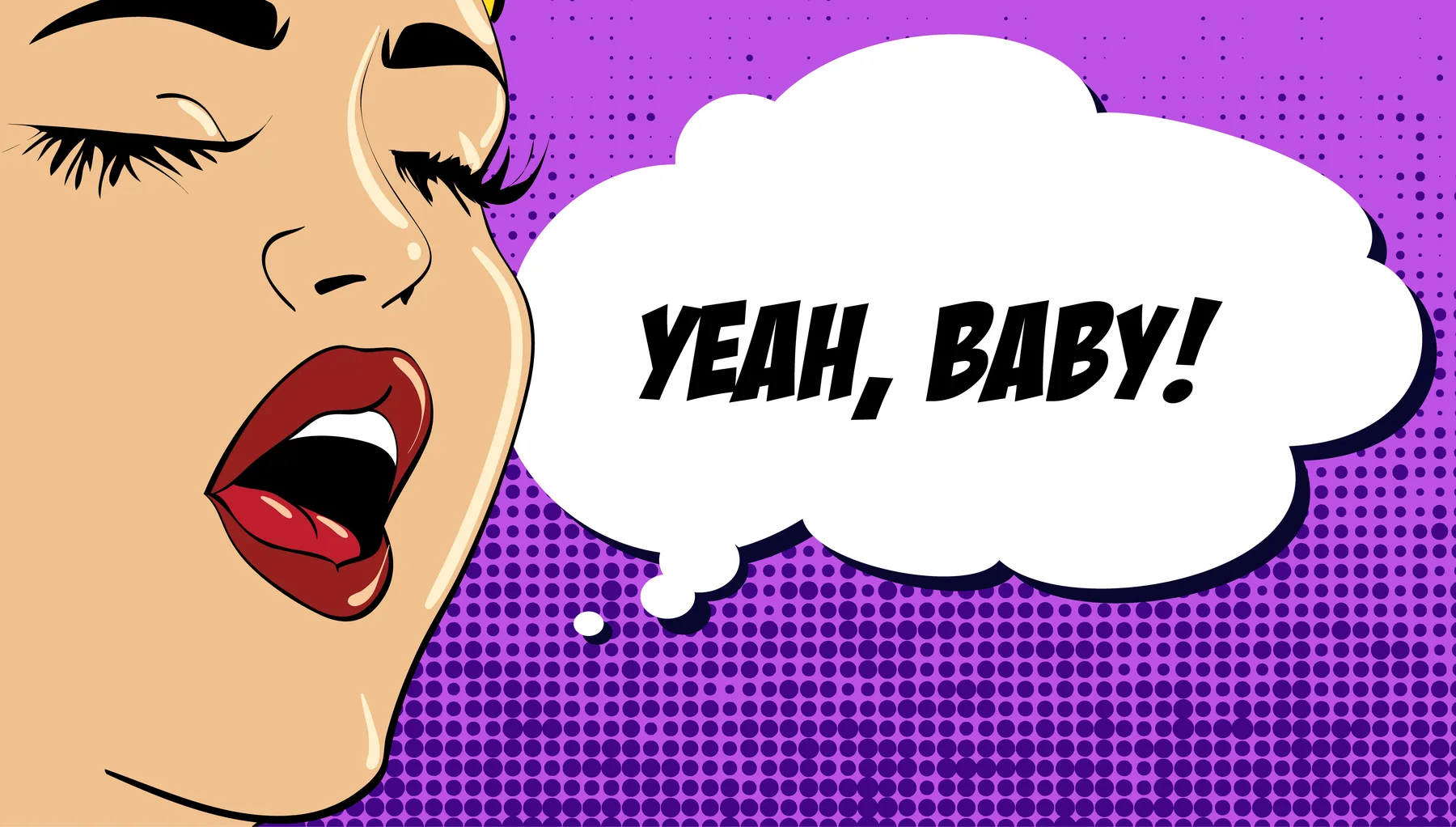 Viñeta pop art de una mujer gritando Yeah Baby